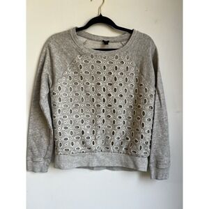 J. Crew‎ Silk Lined Cutout Crewneck Sweatshirt Women's Size Small Gray Cotton